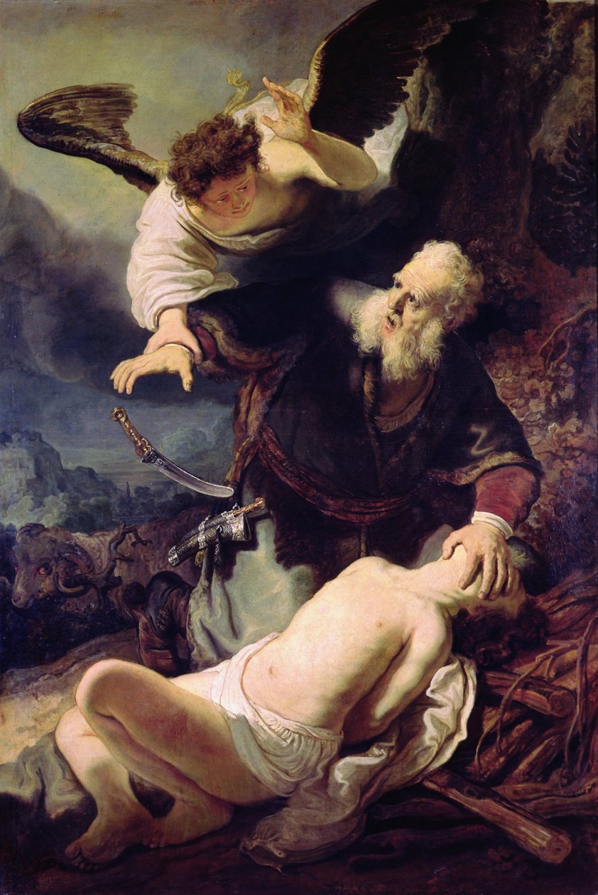 Der Engel stoppt Abraham beim Opfer Isaaks, 1636 von Rembrandt van Rijn