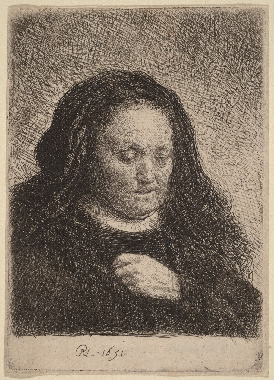 Die Mutter des Künstlers mit der Hand auf der Brust von Rembrandt van Rijn