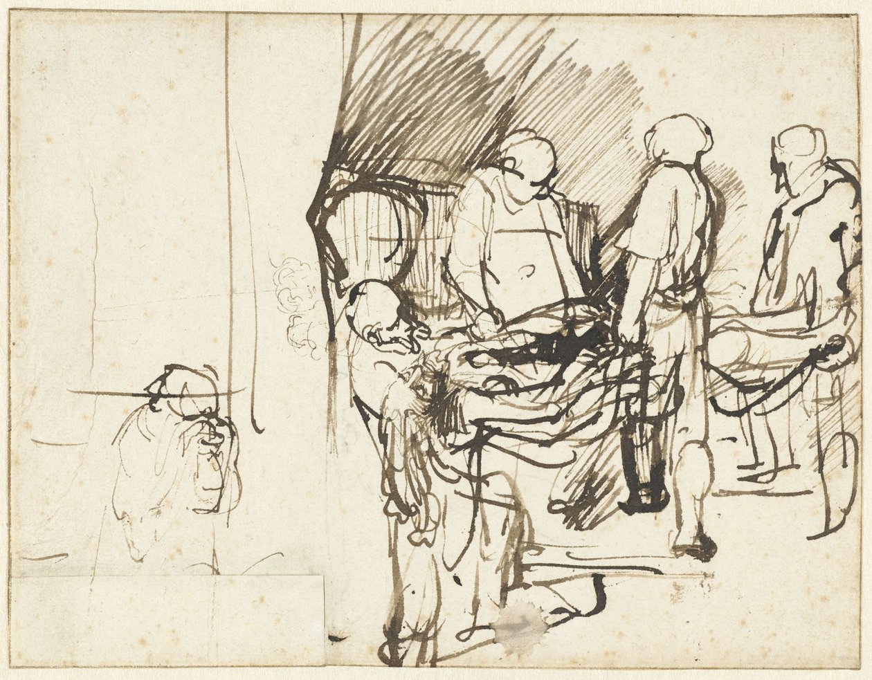 Die Grablegung, über einer Skizze eines Henkers von Rembrandt van Rijn
