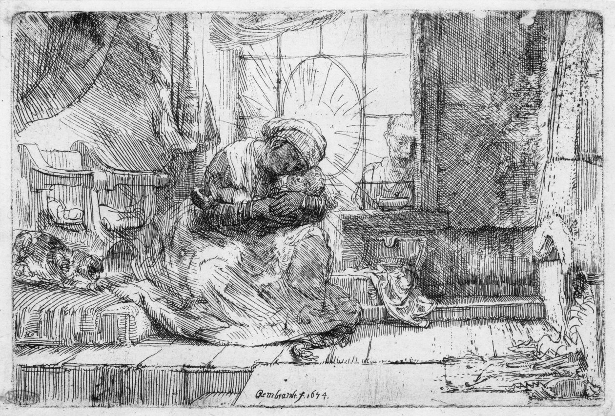 Die Heilige Familie mit einer Katze von Rembrandt van Rijn