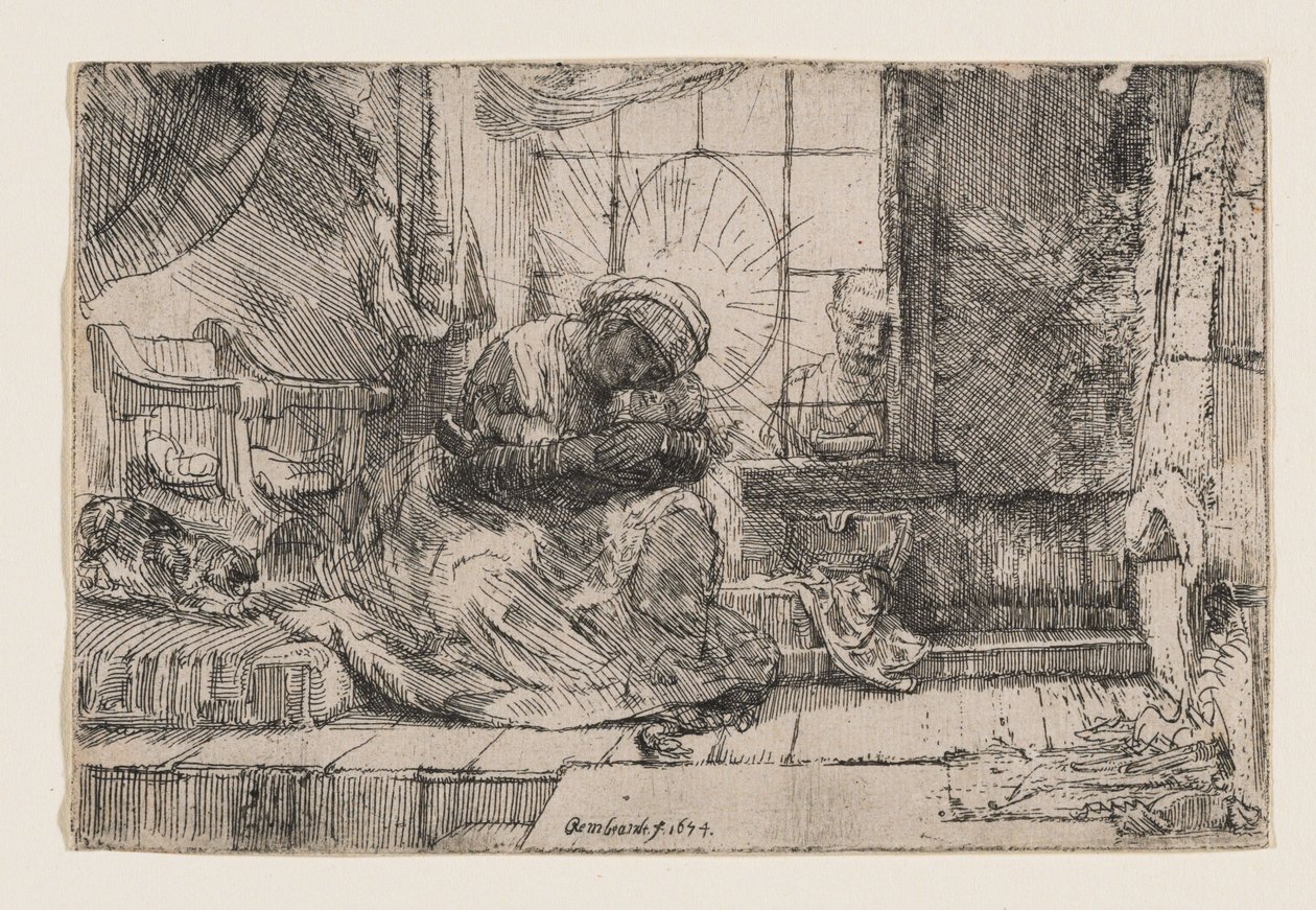 Die Jungfrau und das Kind mit Katze und Schlange von Rembrandt van Rijn