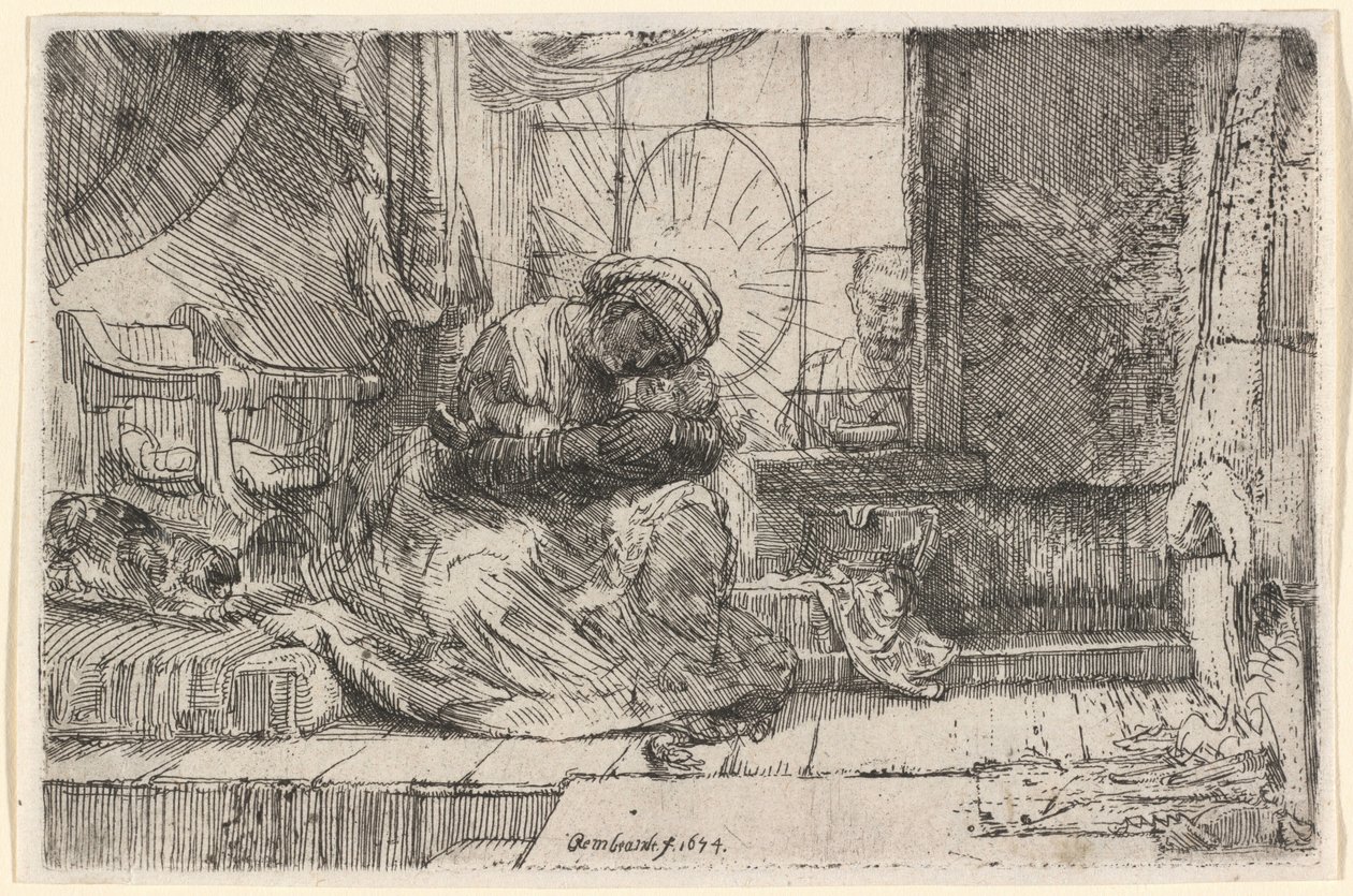 Die Jungfrau und das Kind mit der Katze und der Schlange von Rembrandt van Rijn