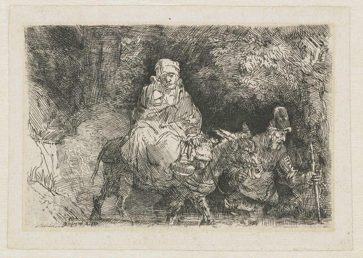 Die Flucht nach Ägypten überquert einen Bach von Rembrandt van Rijn