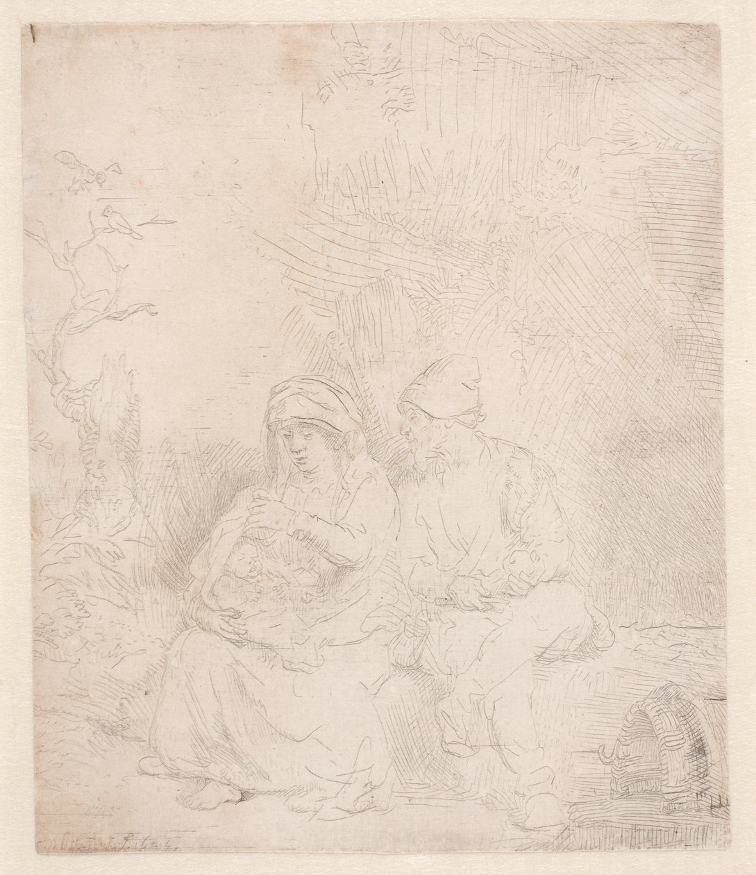 Die Rast auf der Flucht: leicht geätzt von Rembrandt van Rijn