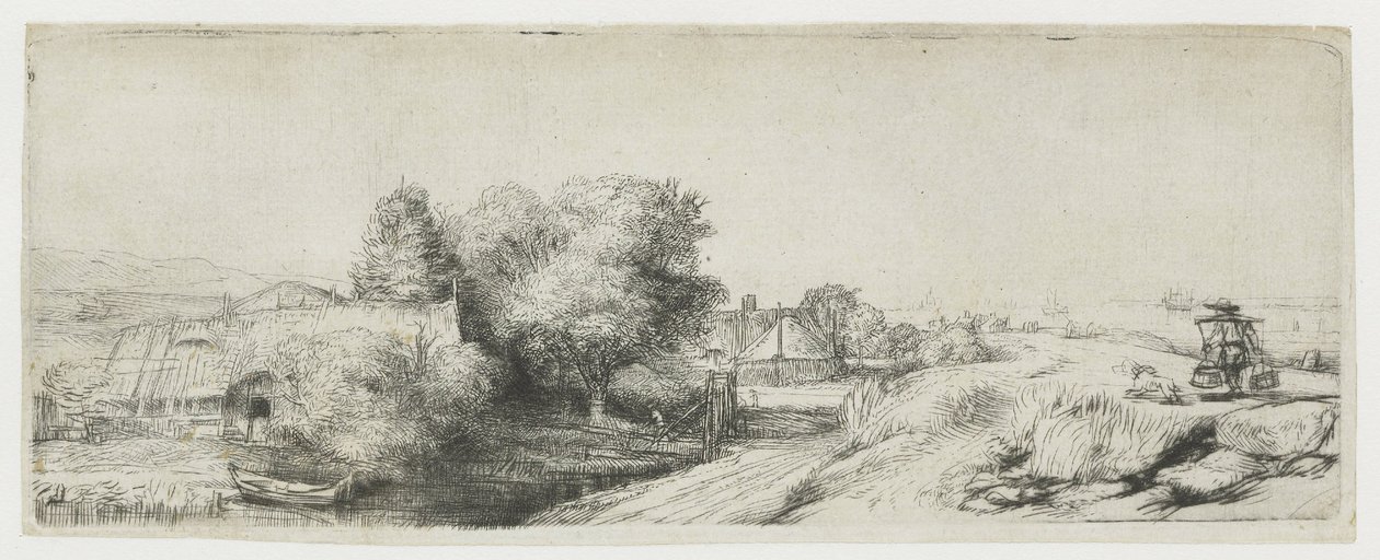 Ansicht des Diemerdijk mit einem Milchmann und Hütten von Rembrandt van Rijn