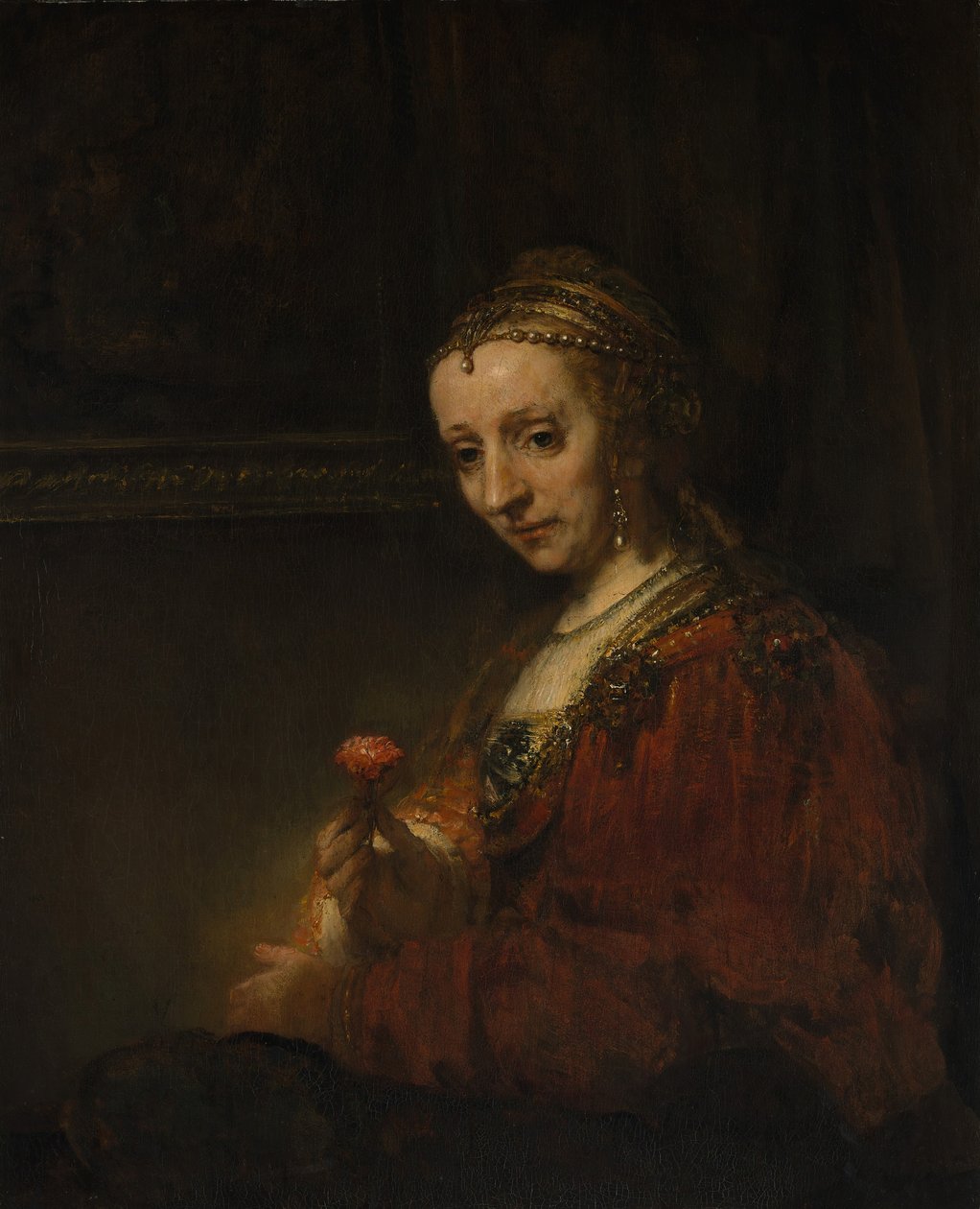 Frau mit einer Nelke, frühe 1660er Jahre von Rembrandt van Rijn