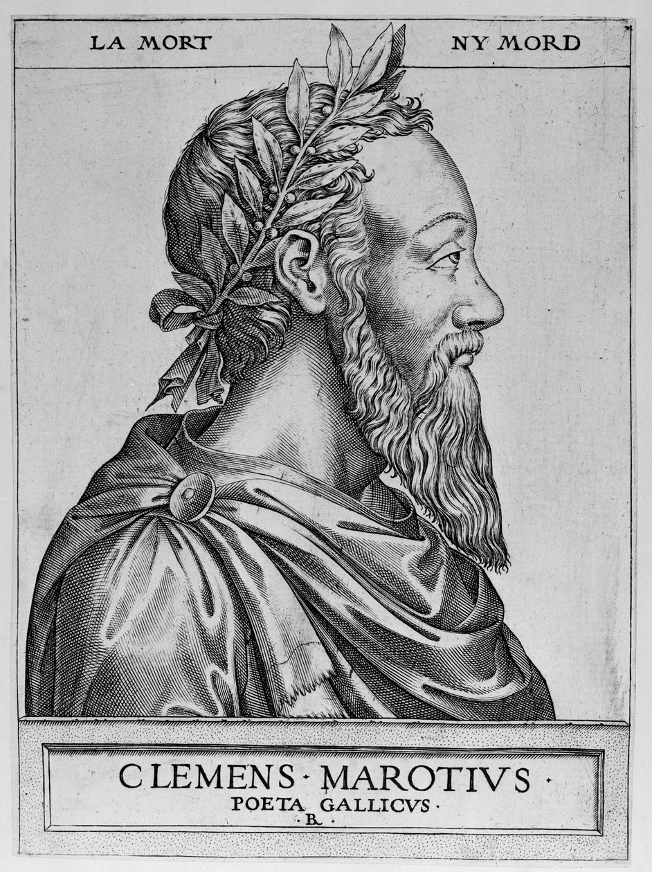 Porträt von Clement des Marets genannt Marot (1496-1544), französischer Dichter - Clement Marotius poeta gallicus Gravur von Rene Boyvin 1576 - von Rene Boyvin