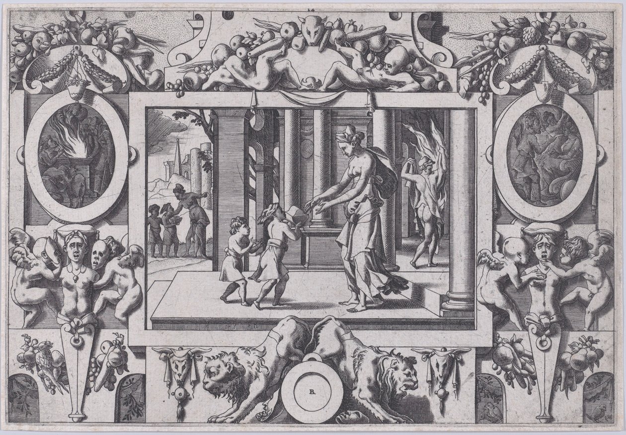 Die Kinder von Medea und Jason geben Kreusa das tödliche Geschenk, 1563 von Rene Boyvin