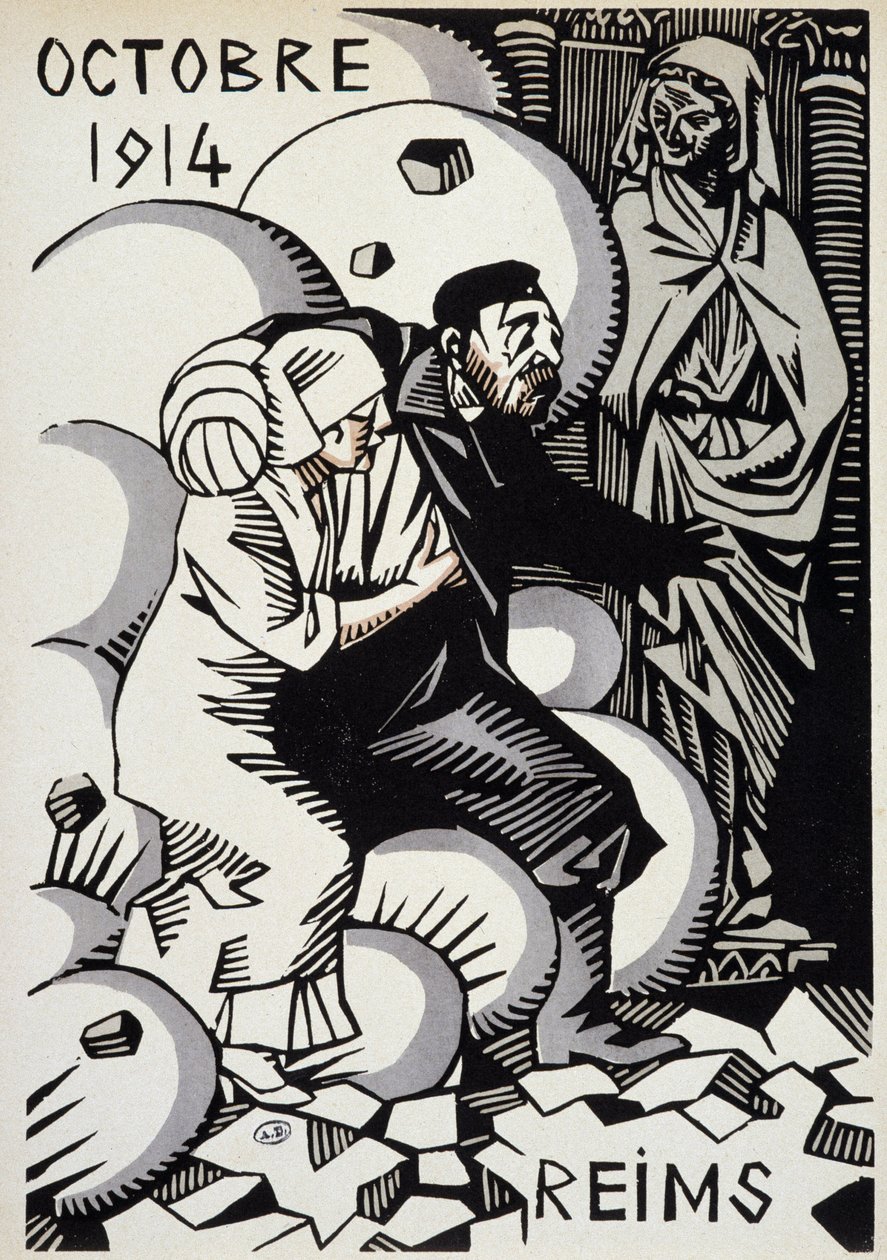 Oktober 1914, Reims - Zeichnung von Herman Paul - in „Calendar of War“ ed. 1916 von Rene George Hermann Paul