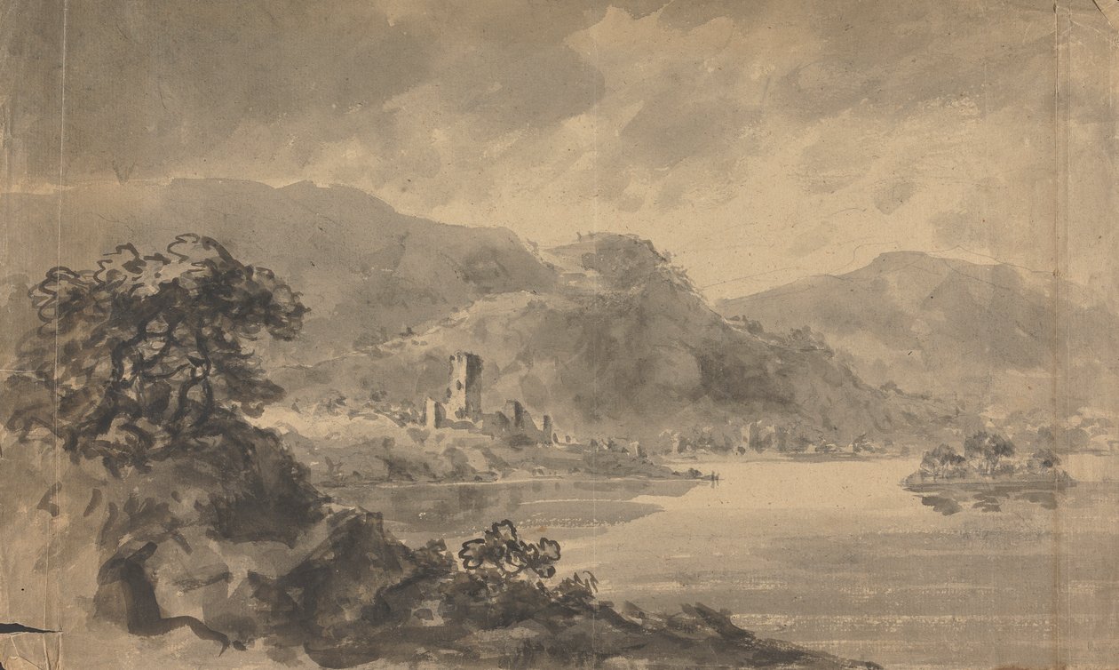 Landschaft mit Fluss, Schloss und Bergen von Rev. William Gilpin