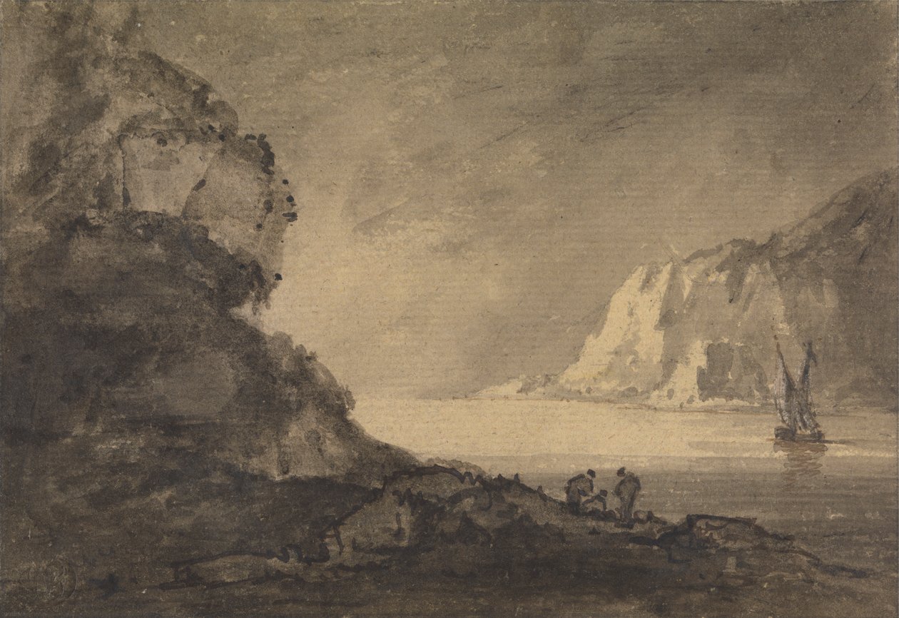 Schifffahrtsszene mit drei Figuren am Ufer von Rev. William Gilpin