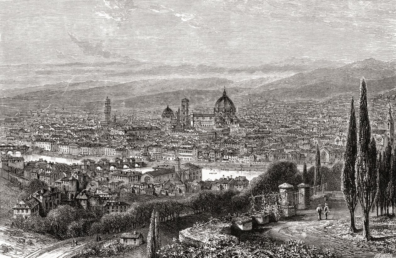 Ein Blick auf Florenz, Toskana, Italien von der Terrasse von San Miniato, im späten 19. Jahrhundert. Aus Italienische Bilder von Rev. Samuel Manning, veröffentlicht ca. 1890. von Reverend Samuel Manning