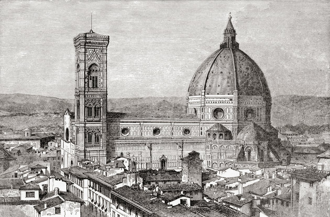 Der Dom und der Glockenturm der Basilica di Santa Maria del Fiore, Piazza del Duomo, Florenz, Italien im späten 19. Jahrhundert. Aus Italienische Bilder von Rev. Samuel Manning, veröffentlicht um 1890. von Reverend Samuel Manning