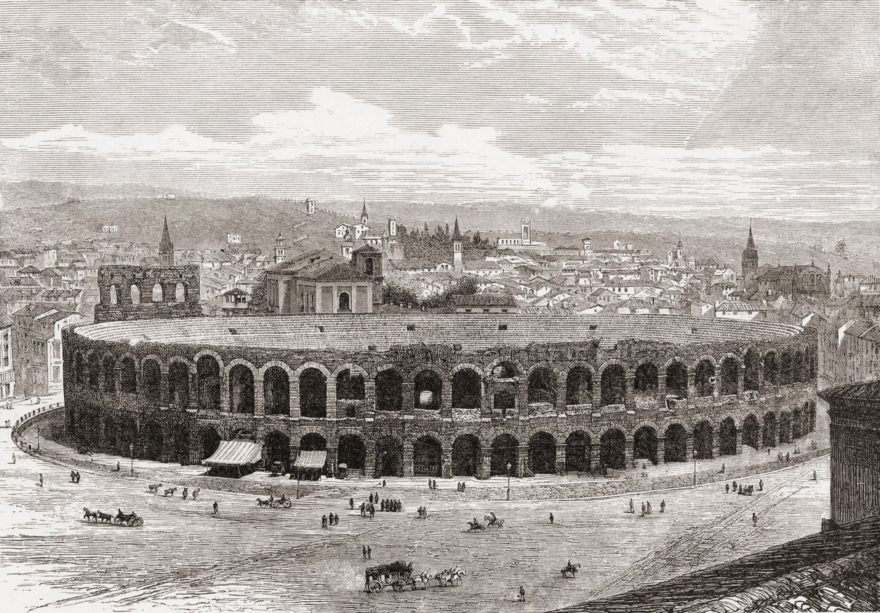 Die Arena von Verona, Piazza Bra, Verona, Italien im späten 19. Jahrhundert. Aus Italienische Bilder von Rev. Samuel Manning, veröffentlicht um 1890. von Reverend Samuel Manning