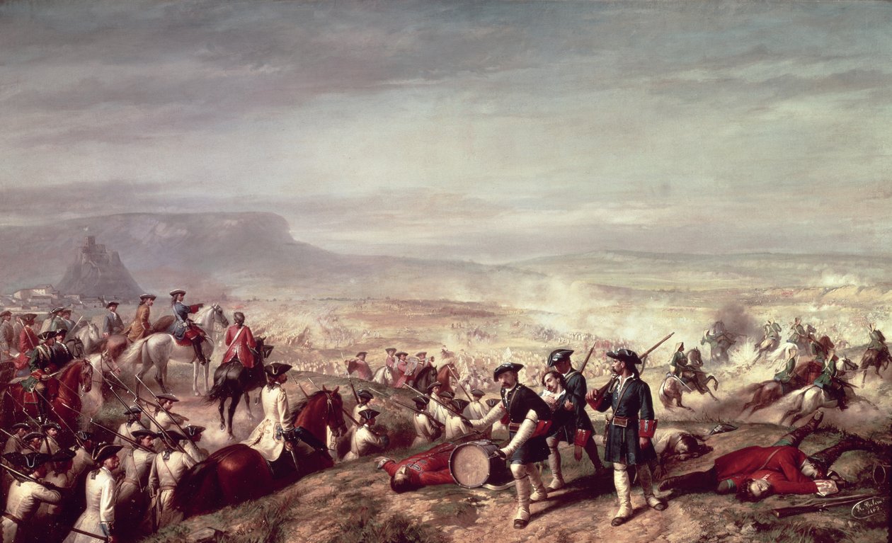 Schlacht von Almansa zwischen den Truppen von Philipp V. und denen des Erzherzogs Karl von Österreich, 1707 von Ricardo Balaca y Canseco