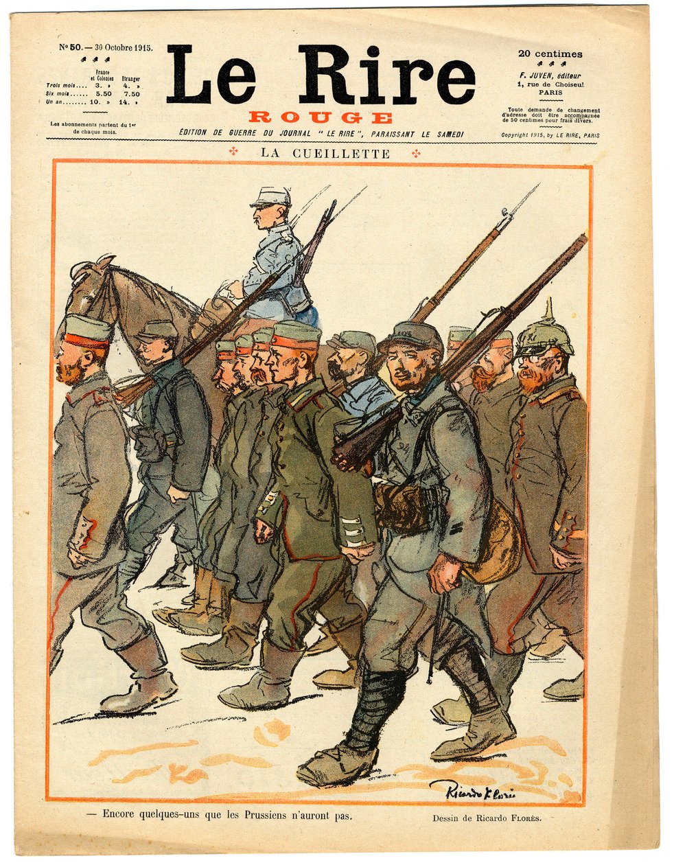 Titelblatt von „Das rote Lachen“, Satirisch in Farben von Ricardo Flores