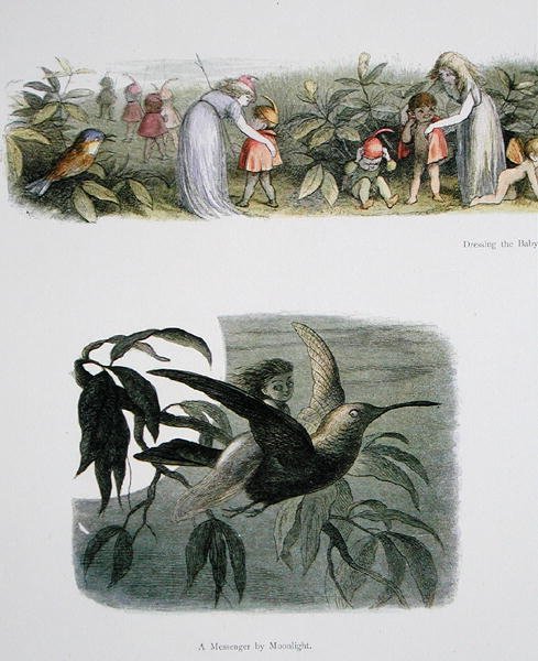 Die Elfenbabys anziehen und Ein Bote im Mondlicht, Illustrationen aus In Fairyland: A Series of Pictures from the Elf-World von William Allingham und Andrew Lang von Richard Doyle