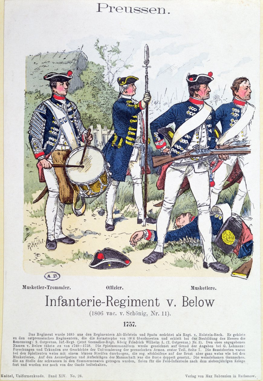 Soldaten des Preußischen Infanterieregiments von Below im Jahr 1757, ca. 1890 von Richard Knoetel