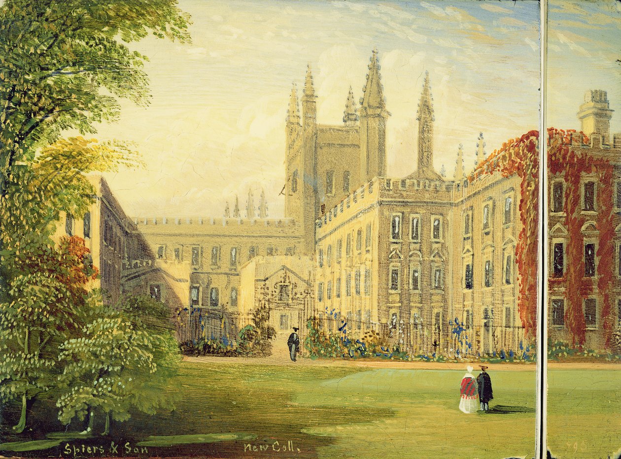 Viktorianisches Kartenetui, mit einer Szene des New College, Oxford und dem Garden Quad von Richard Phene and Benjamin W. Spiers