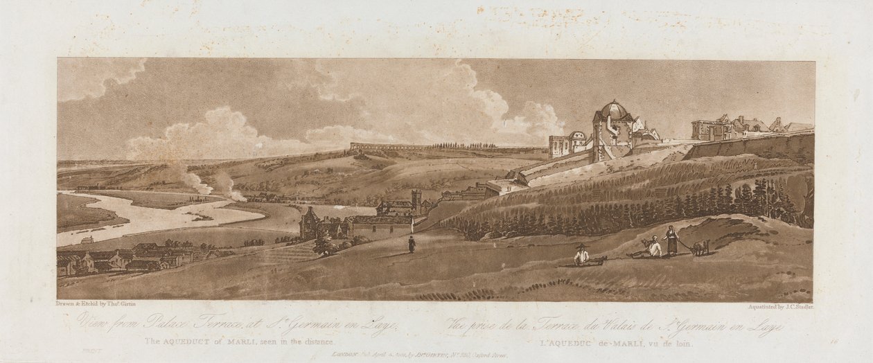 Blick von der Palastterrasse in St. Germain en Laye; Das Aquädukt von Marli in der Ferne 1803; Platte 16 aus Ansichten in Paris, das Emanuel-Volumen Nachzeichnung der Platte, B1981.25.2625 von Richard Banks Harraden