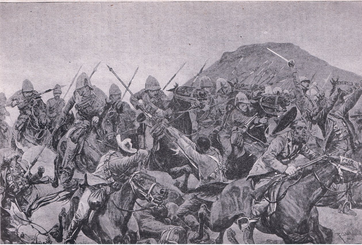 Die Schlacht von Elandslaagte: der Kavallerieangriff (Lithografie) von Richard Caton II Woodville