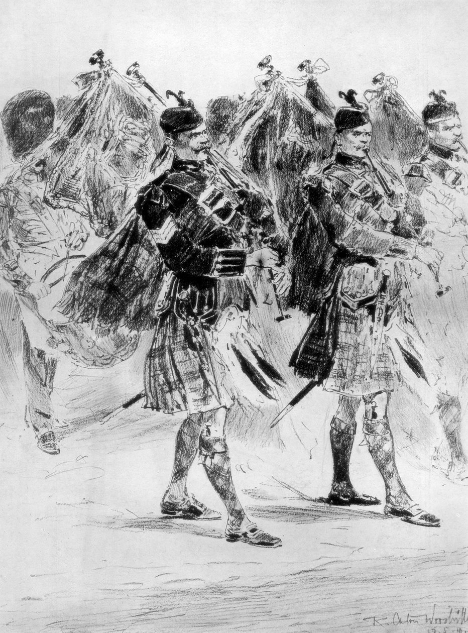 Zum Klagelied der Dudelsäcke, die Klage der Highland-Soldaten, 1910 von Richard Caton II Woodville