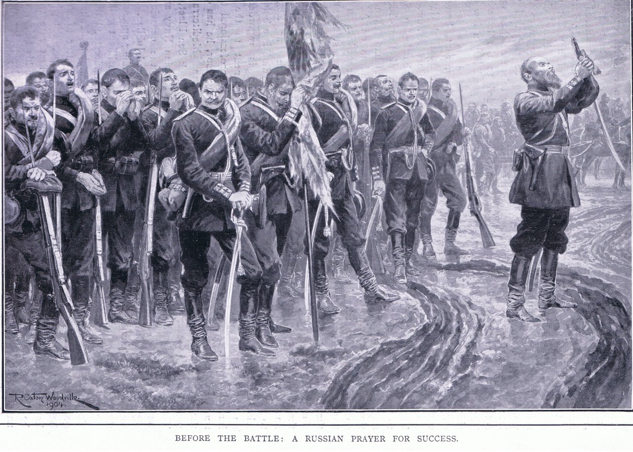 Vor der Schlacht: Ein russisches Gebet für den Erfolg, Illustration aus Cassells Geschichte des Russisch-Japanischen Krieges Band 1, ca. 1900 von Richard Caton Woodville