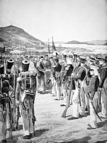 Die Abtretung von Hongkong an die Briten im Jahr 1841 von Richard Caton Woodville