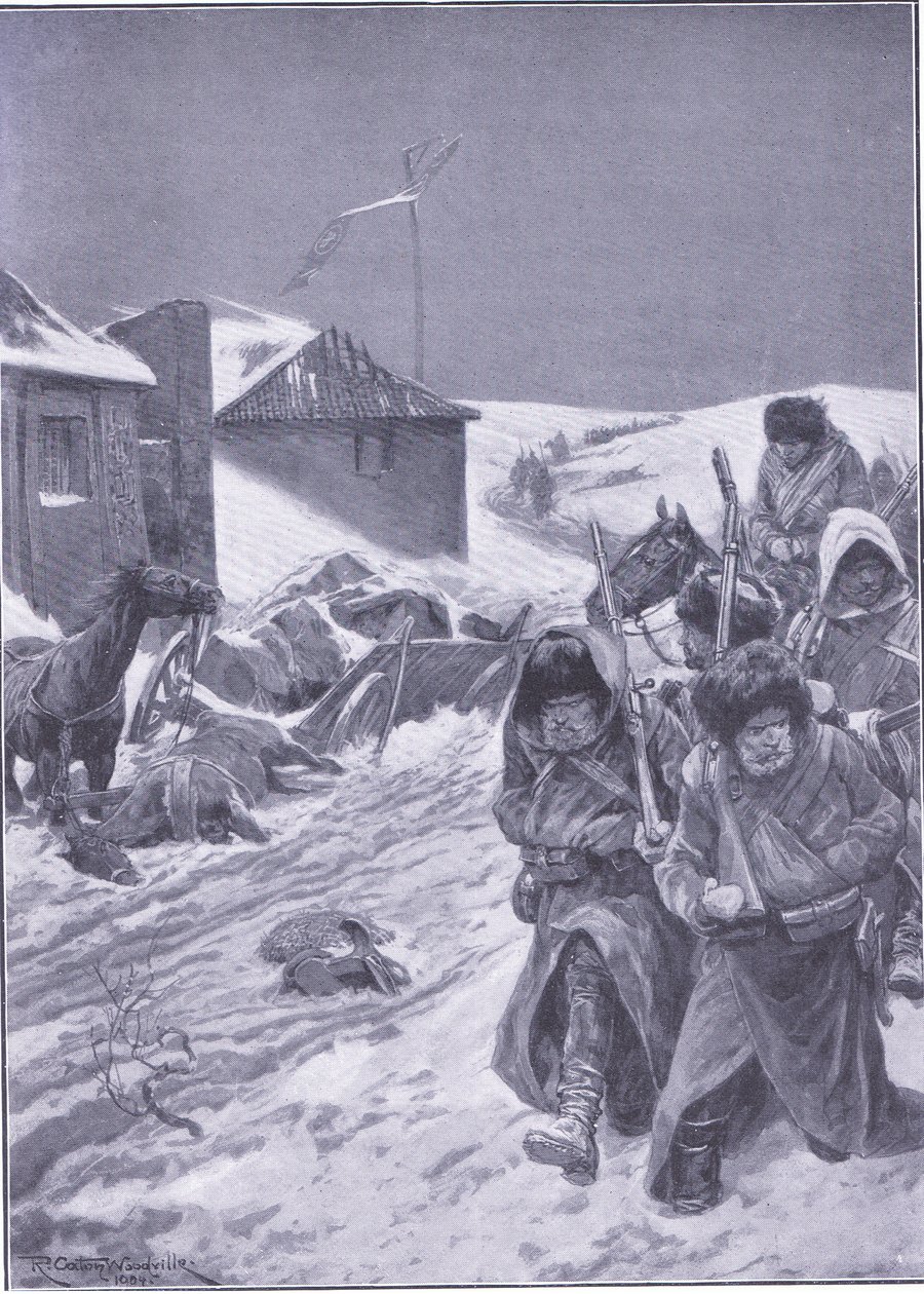 Der unendliche Marsch nach Osten: Ein vertrauter Anblick auf dem Weg, Illustration aus Cassells Geschichte des Russisch-Japanischen Krieges Band 1, ca. 1900 von Richard Caton Woodville