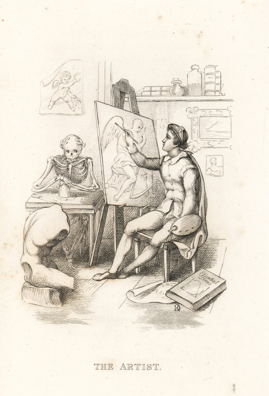 Das Skelett des Todes und der Künstler (1827, Gravur) von Richard Dagley