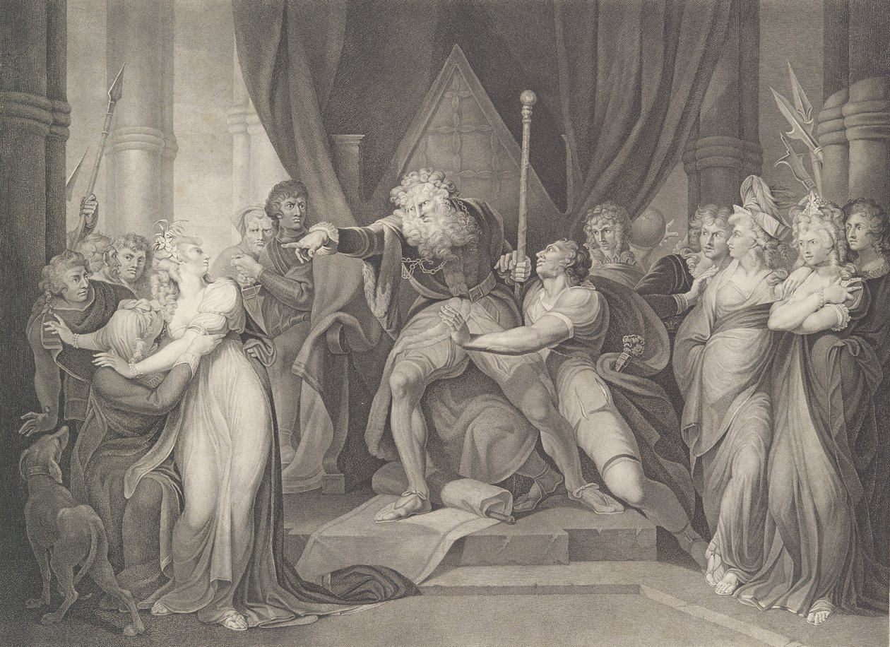 König Lear verstößt seine Tochter Cordelia, Shakespeare von Richard Earlom