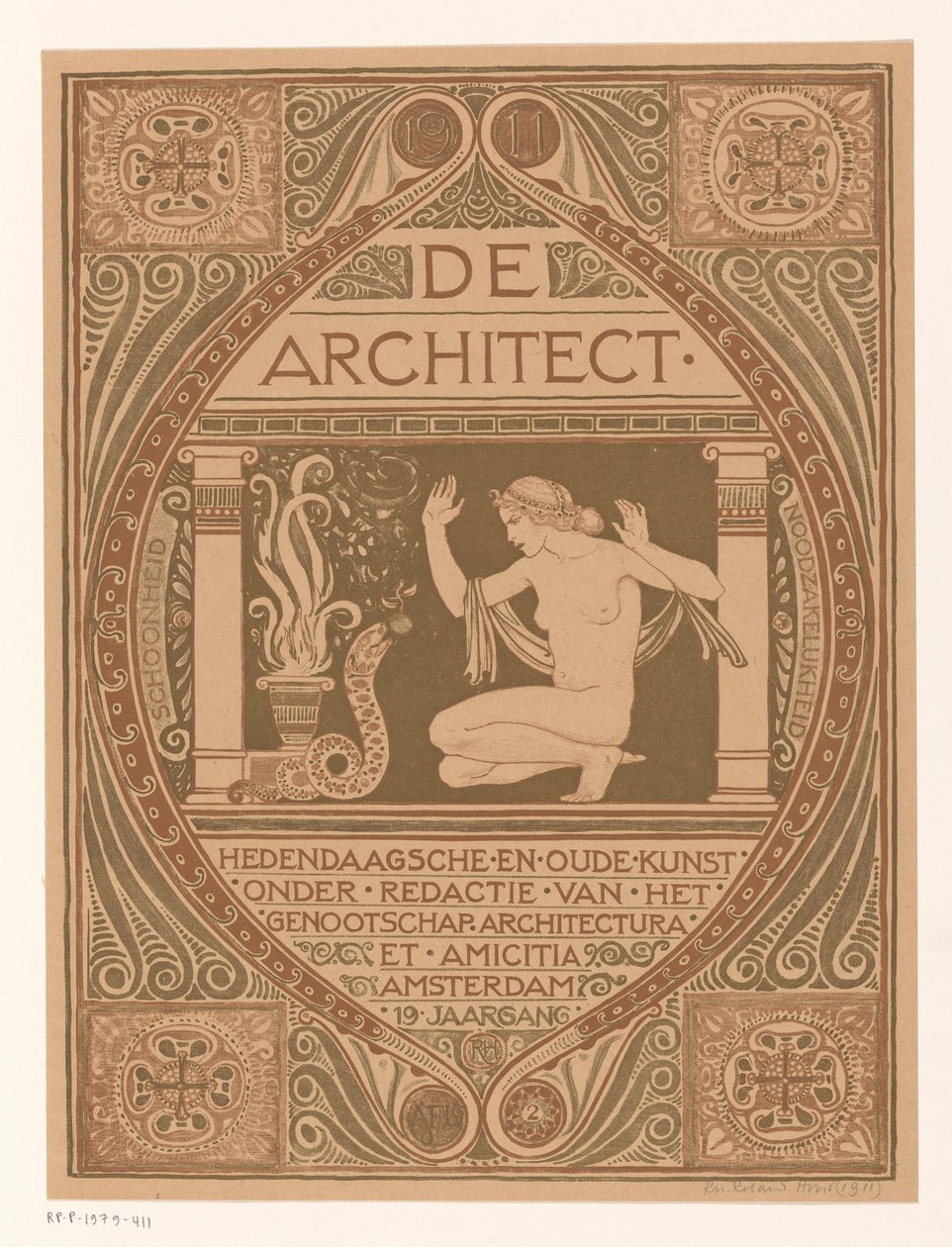 Umschlagentwurf für: De Architect, 1911 von Richard Nicolaüs Roland Holst (signed by artist)