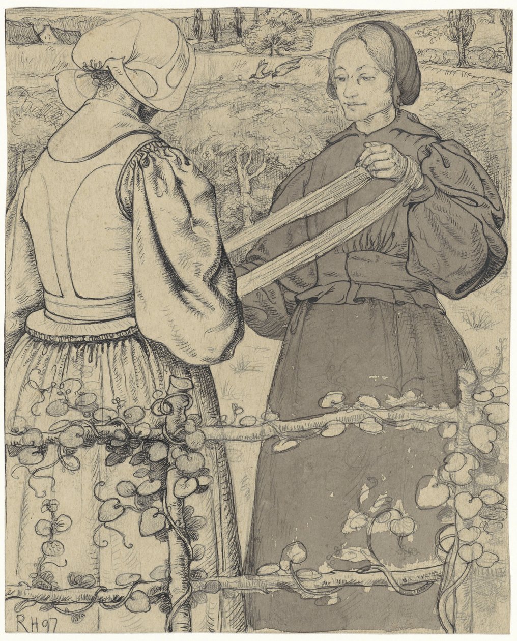 Huizer Mädchen, die Garn wickeln von Richard Nicolaüs Roland Holst