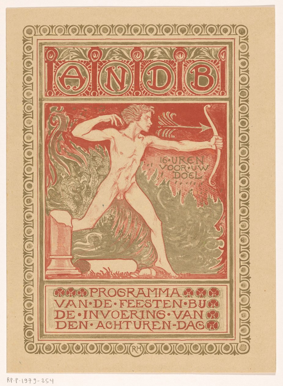 Umschlagentwurf für: Feestprogramma van de Algemene Nederlandse Diamantbewerkersbond bij de invoering van de achturendag von Richard Nicolaüs Roland Holst