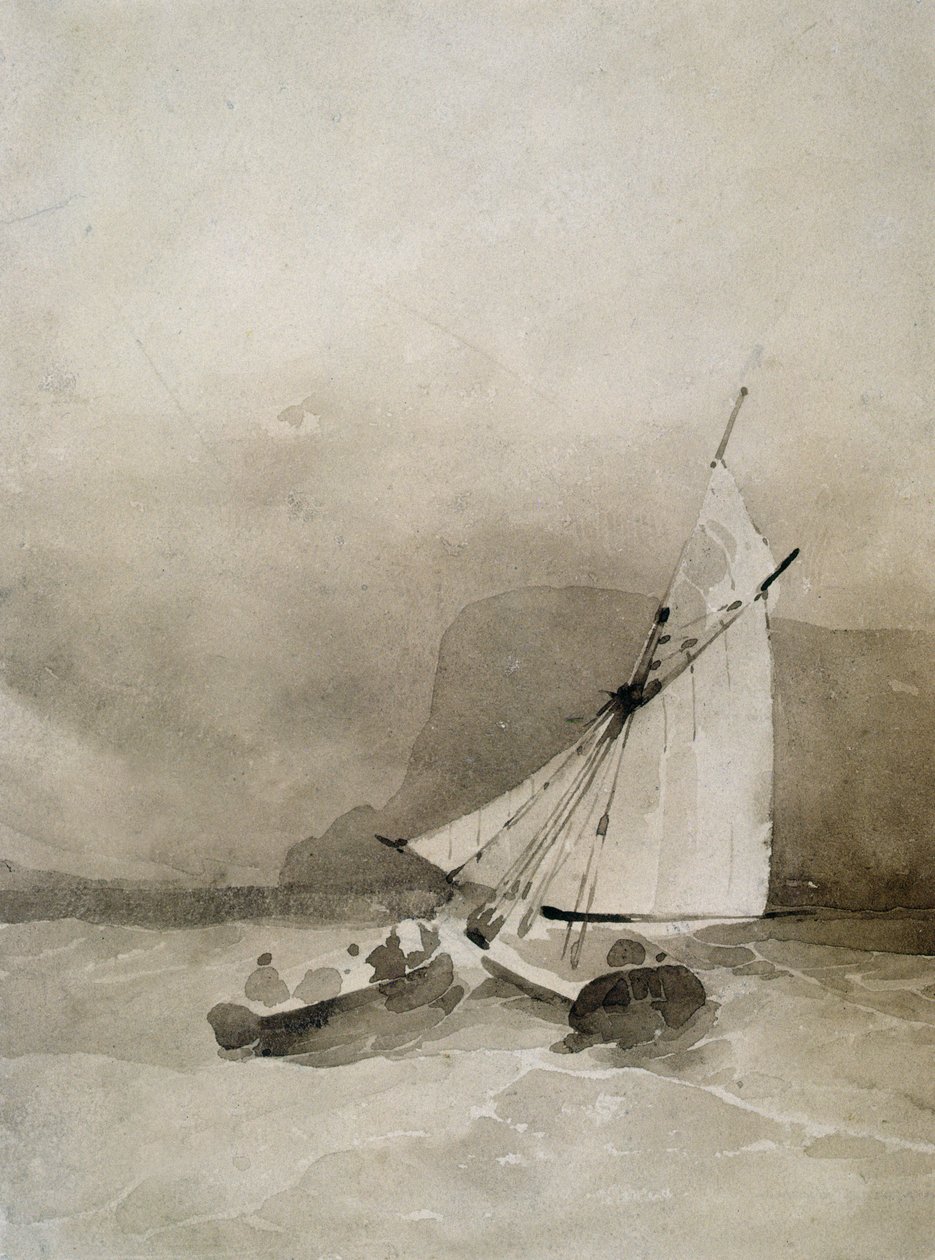 Ein Segelschiff und ein Ruderboot in stürmischer See vor Beachy Head, Sussex von Richard Parkes Bonington