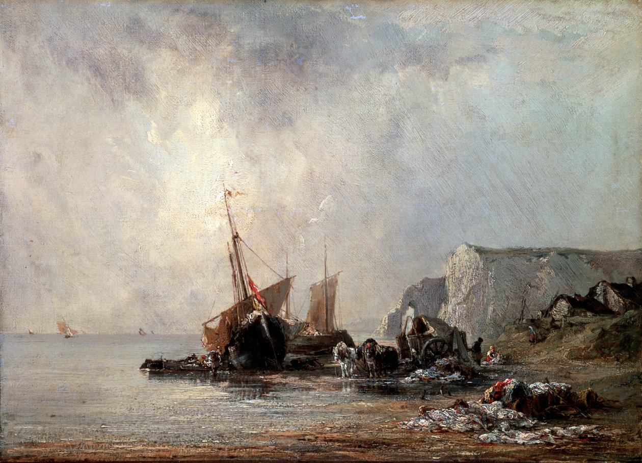 Boote an der Küste der Normandie, 1823 von Richard Parkes Bonington