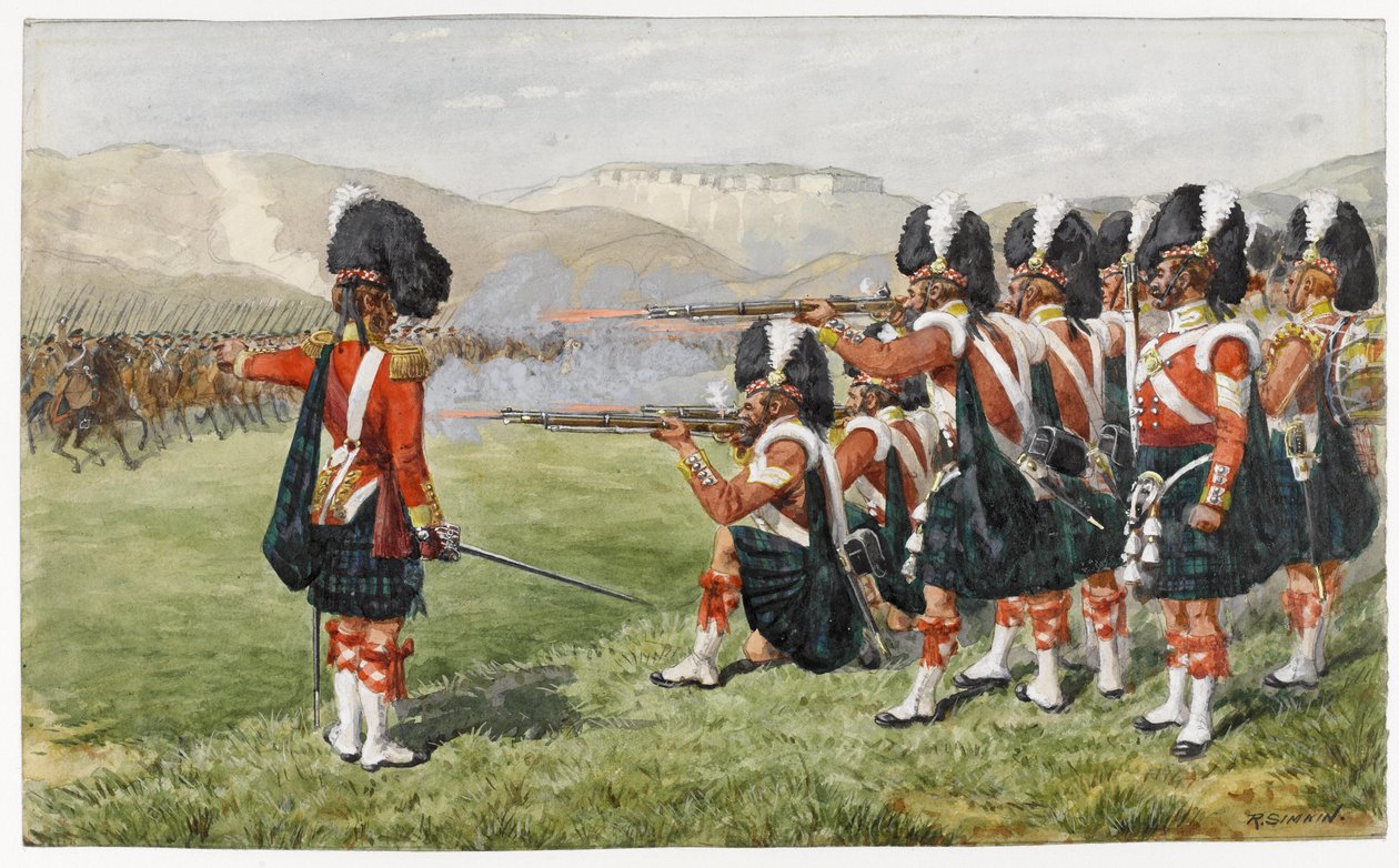 Die 93. Sutherland Highlanders in der Schlacht von Balaclava am 25. Oktober 1854: Die dünne rote Linie, 1854 von Richard Simkin