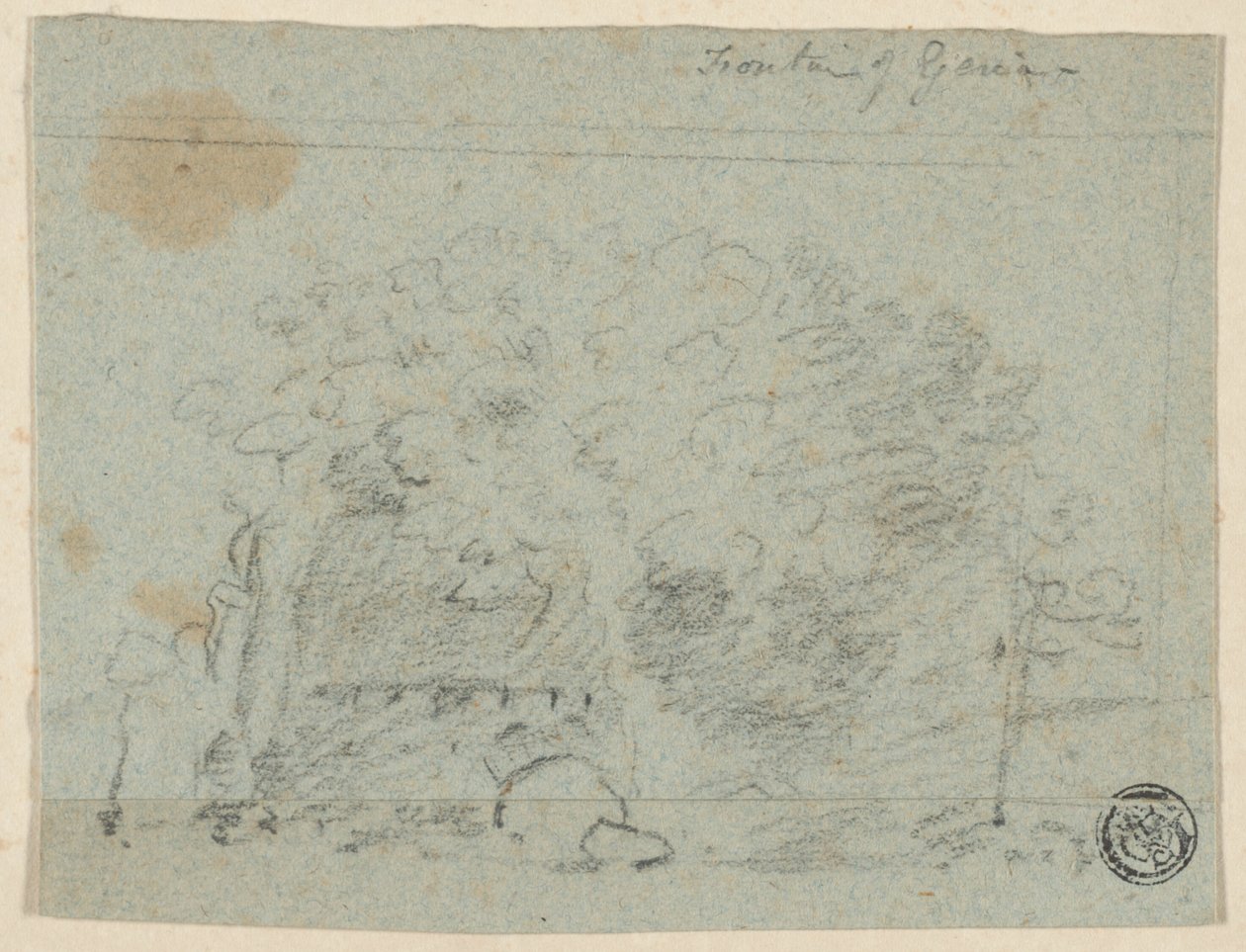 Skizze von Bäumen in der Nähe einer Brücke (recto); Skizze eines Gebäudes (verso) von Richard Wilson