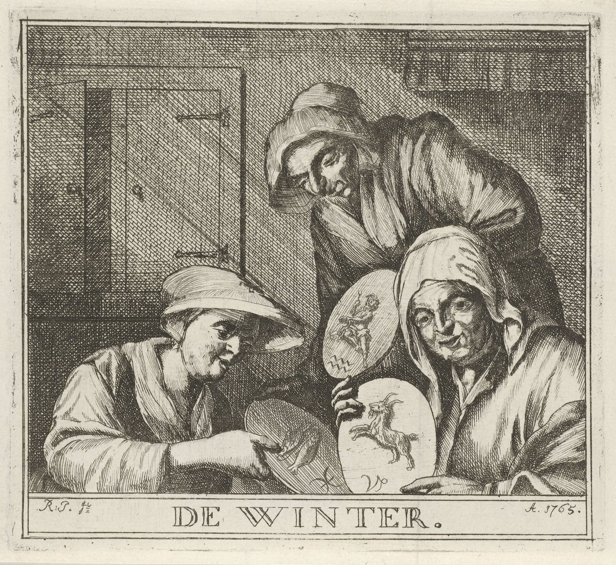 Interieur mit drei Bäuerinnen von Rienk Jelgerhuis