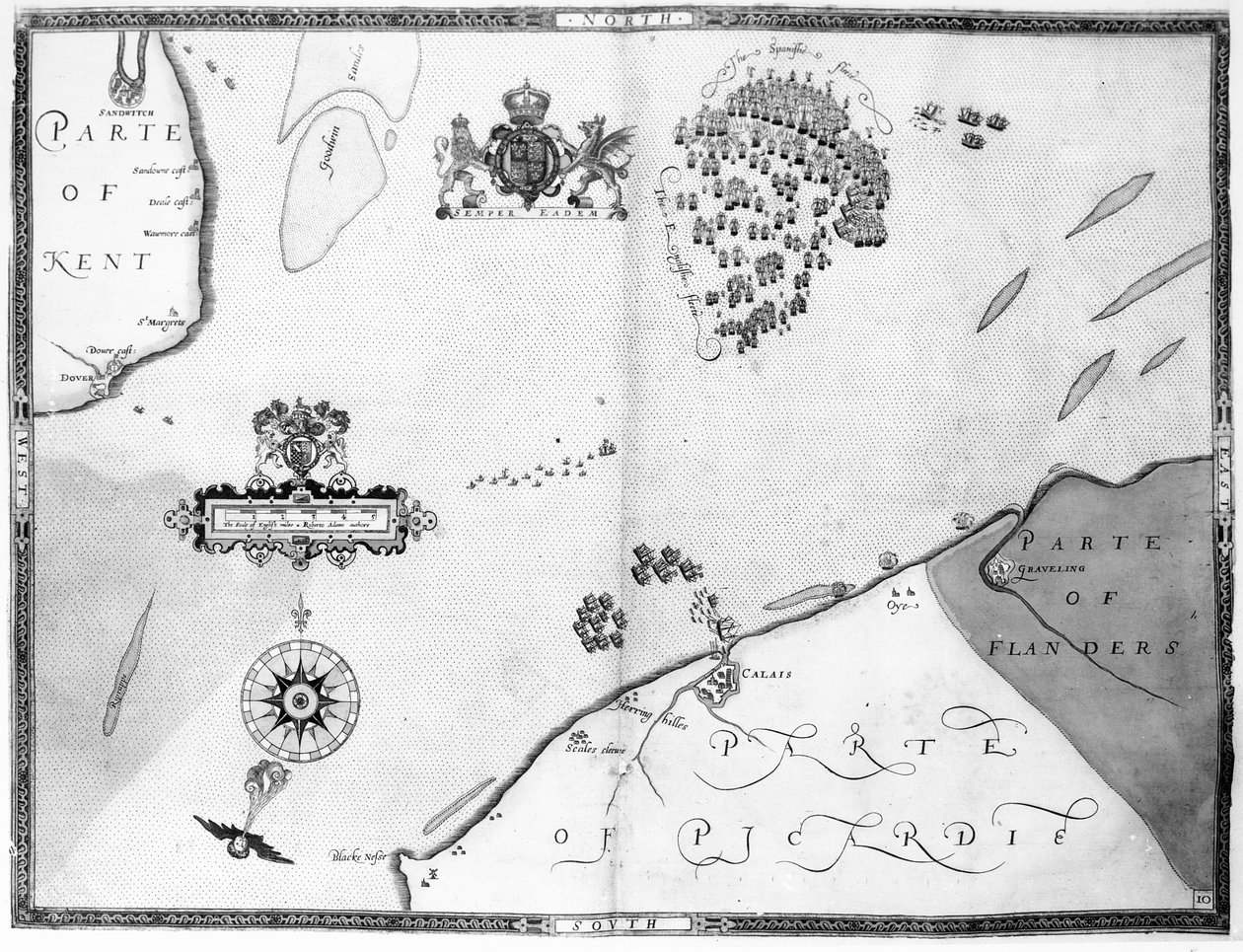 Karte Nr. 10, die Route der Armada-Flotte zeigend, graviert von Augustine Ryther, 1588 von Robert Adams