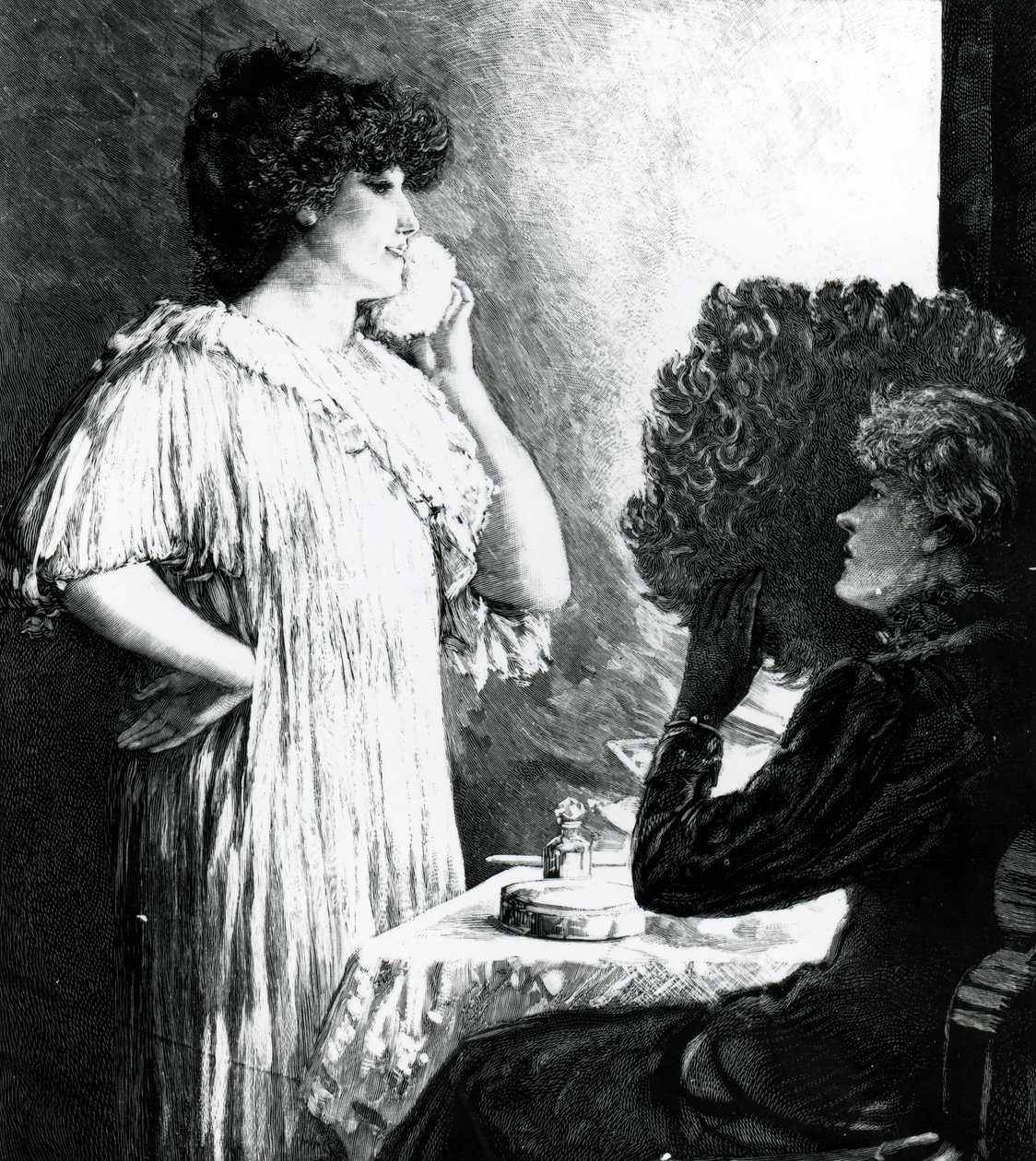 Ellen Terry besucht Sarah Bernhardt in ihrer Garderobe im Royal English Opera House, ca. 1881 von Robert Ponsonby Staples