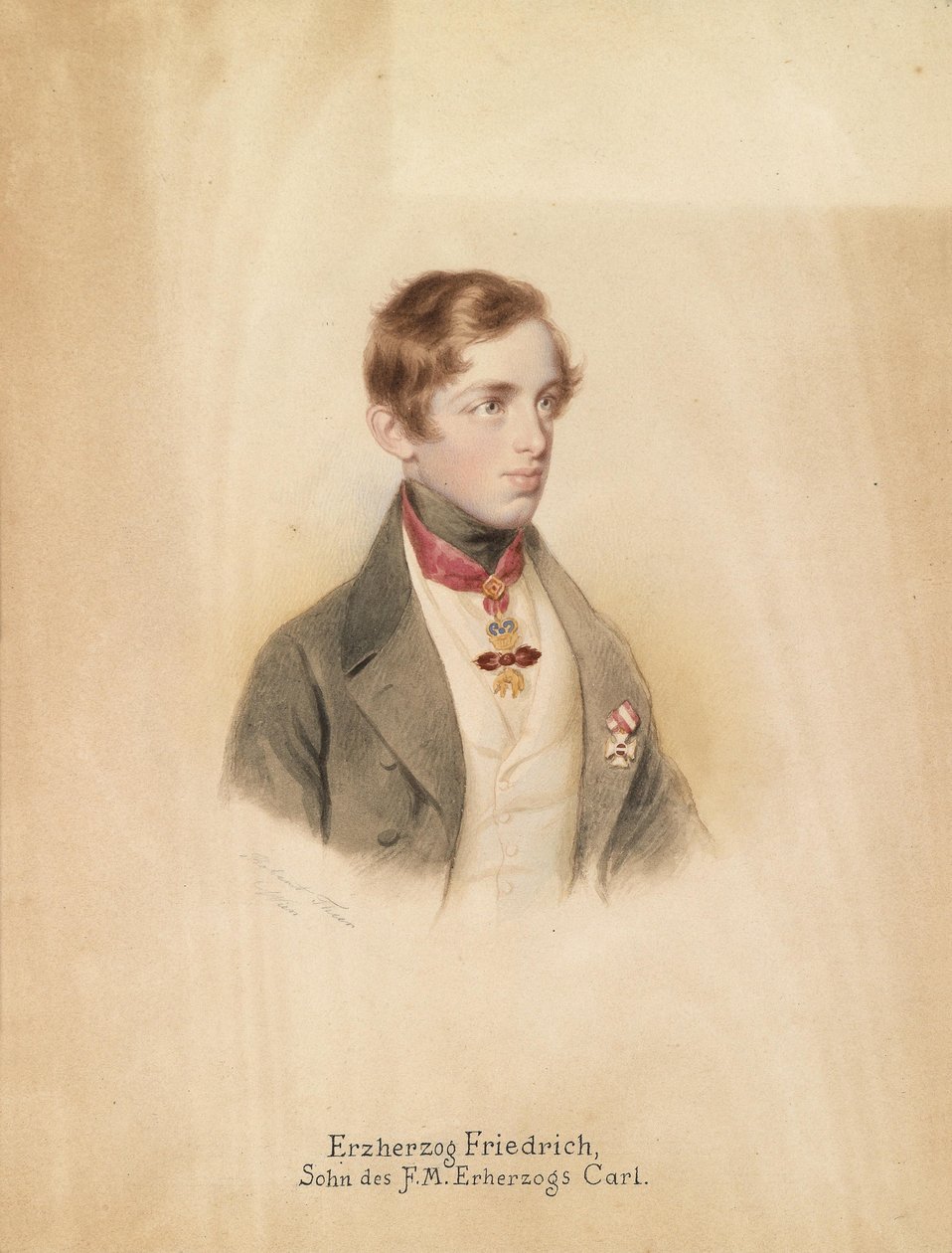 Porträt des Erzherzogs Friedrich Ferdinand Leopold von Österreich (1821-1847) mit dem Orden vom Goldenen Vlies und dem Ritterkreuz des Militär-Maria Theresien-Ordens von Robert Theer