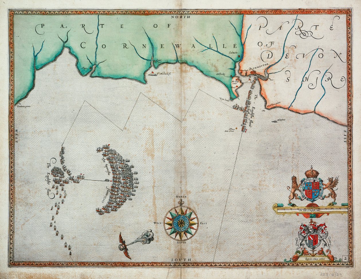 Die Engländer greifen die spanische Flotte in der Nähe von Plymouth am 31. Juli an von Robert (after) Adams