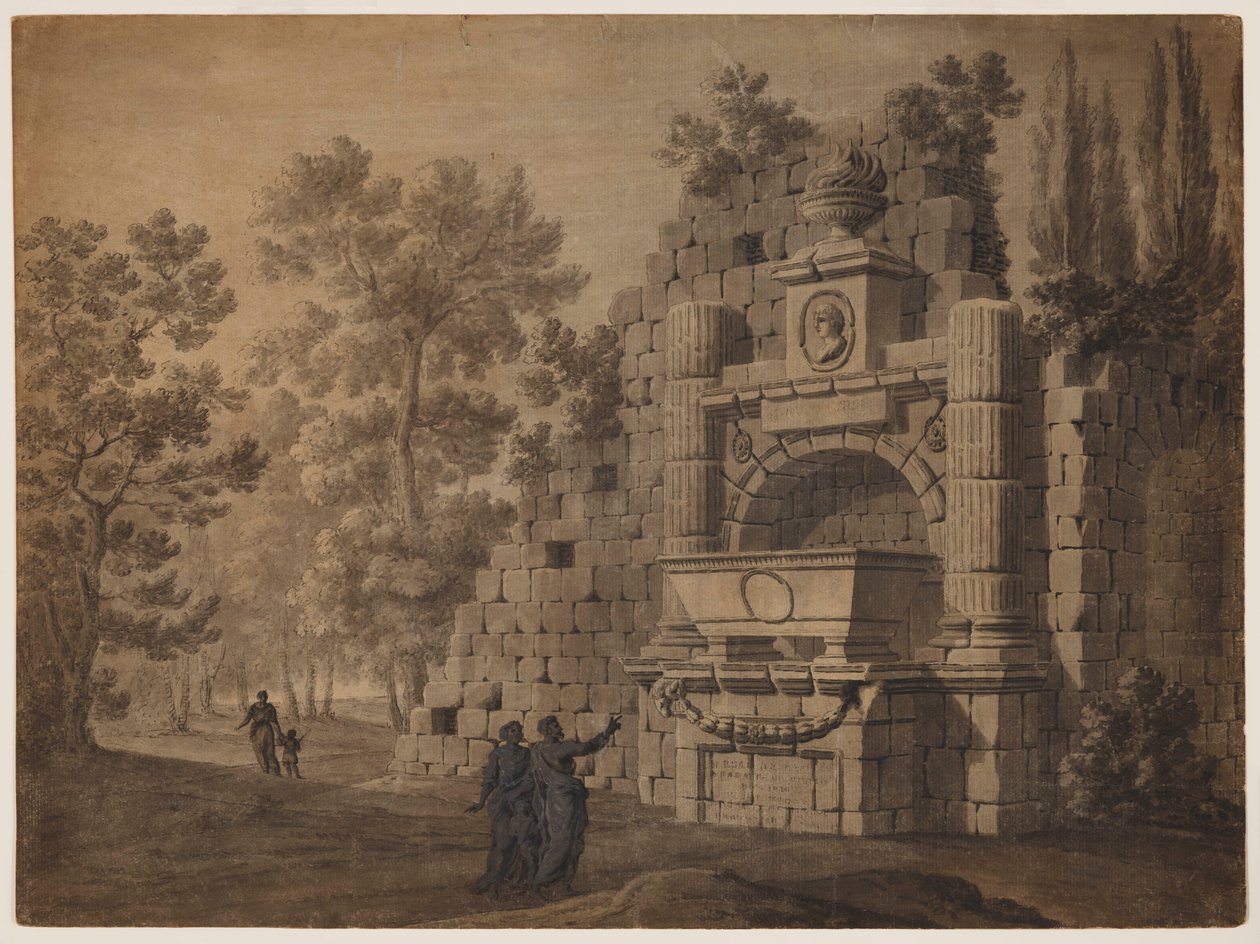Capriccio mit antiken Figuren zwischen zerstörten klassischen Monumenten von Robert Adam