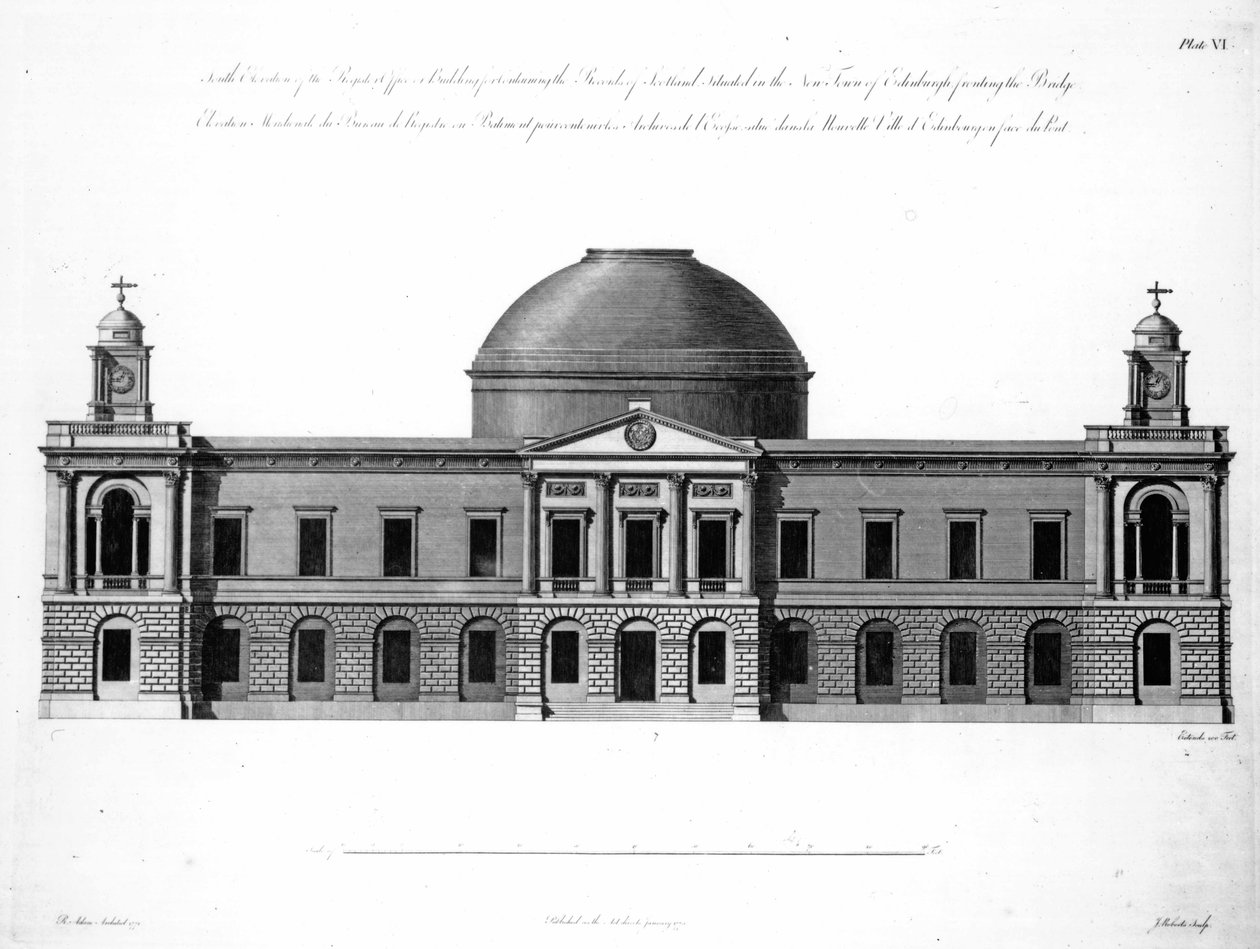 Die Südfassade des Register House, Edinburgh, graviert von J. Roberts, 1773 von Robert Adam