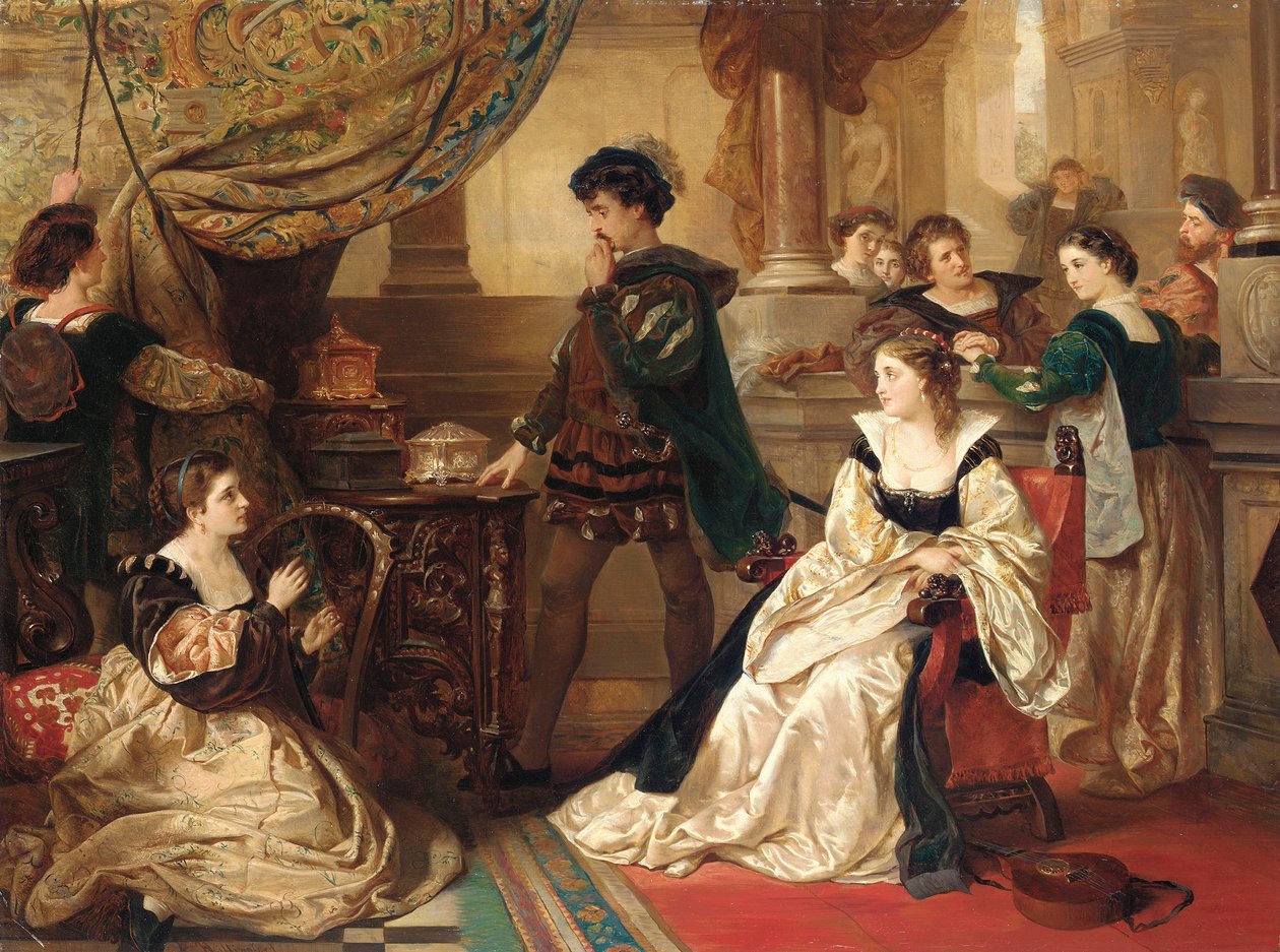 Die drei Kästchen, aus Der Kaufmann von Venedig, Akt III, Szene II von Robert Alexander Hillingford