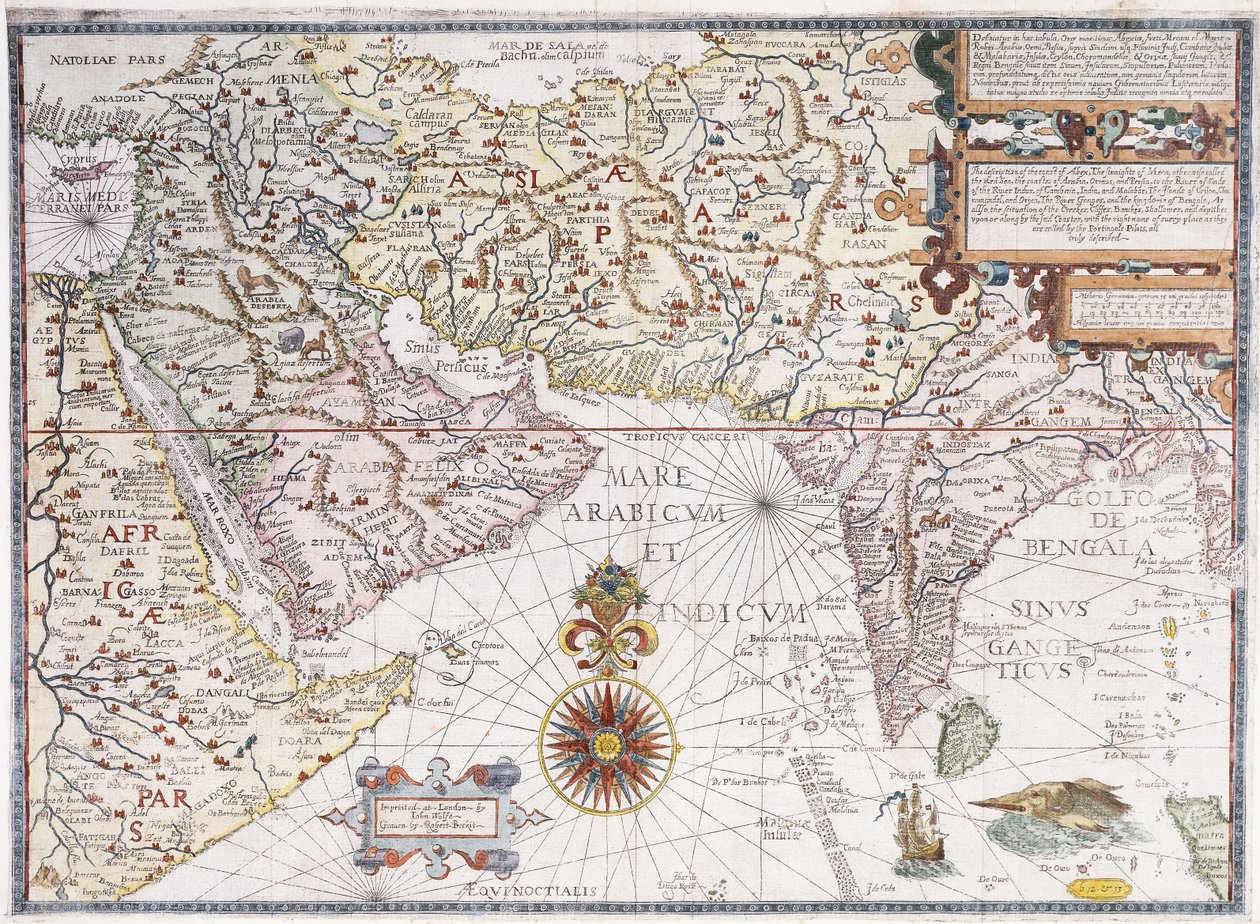 Eine Karte von Ostafrika, Arabien und Indien, 1598 von Robert Beckit