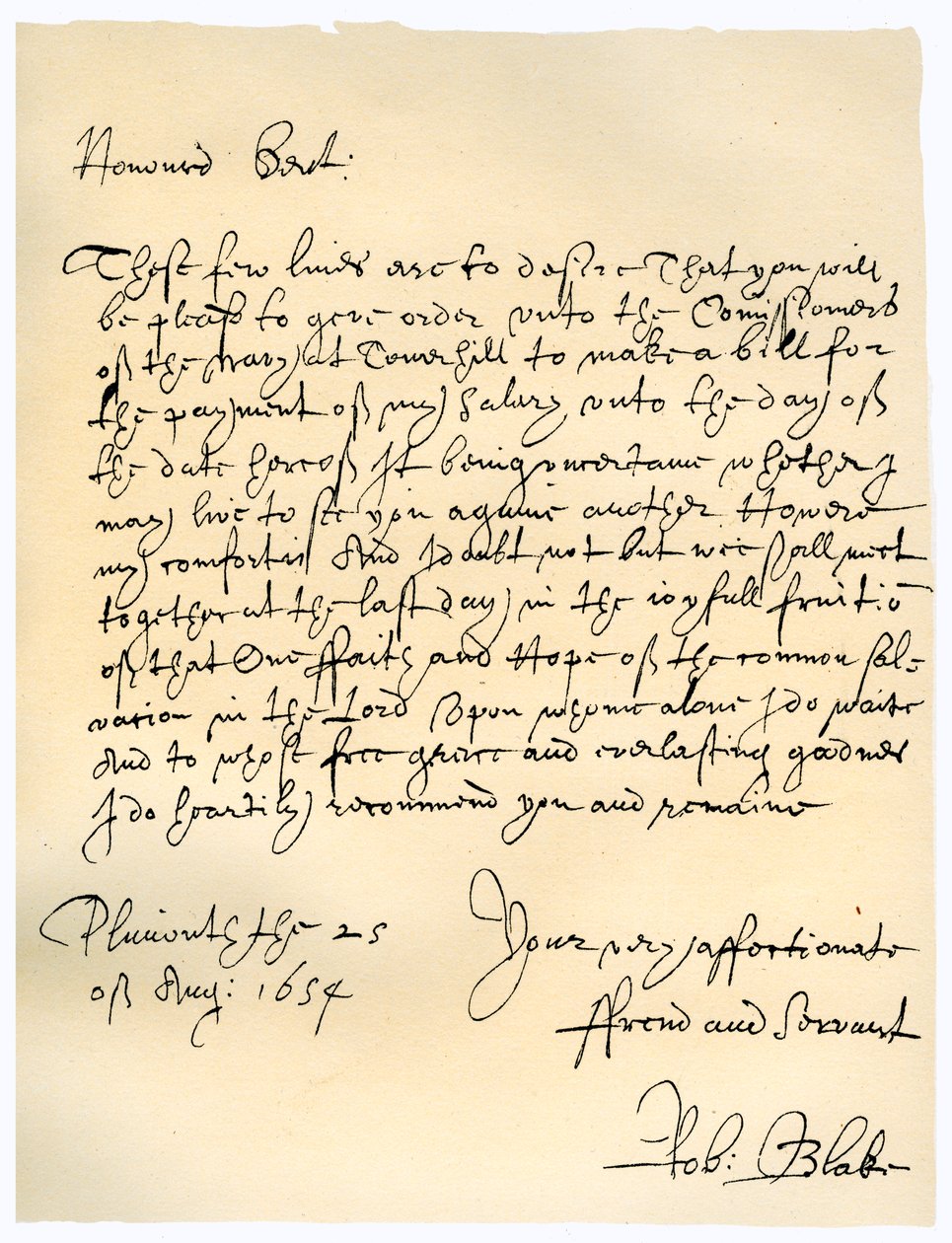 Brief von Admiral Robert Blake an die Kommissare der Admiralität, 25. August 1654 von Robert Blake