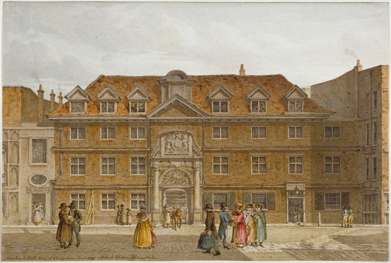 Ansicht von Blackwell Hall in der King Street, City of London von Robert Blemmell Schnebbelie