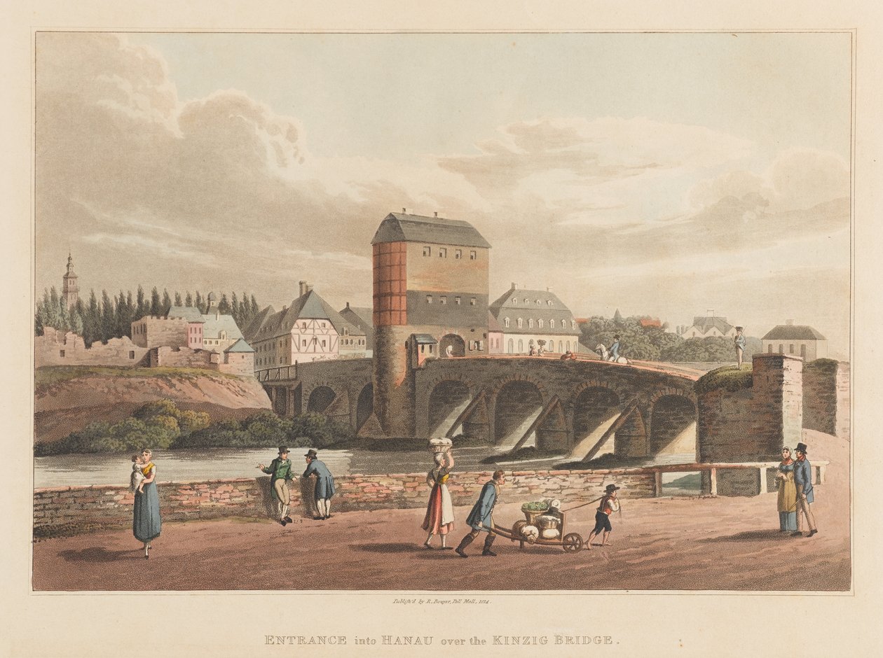 Eingang nach Hanau über die Kinzigbrücke, 1814 von Robert Bowyer